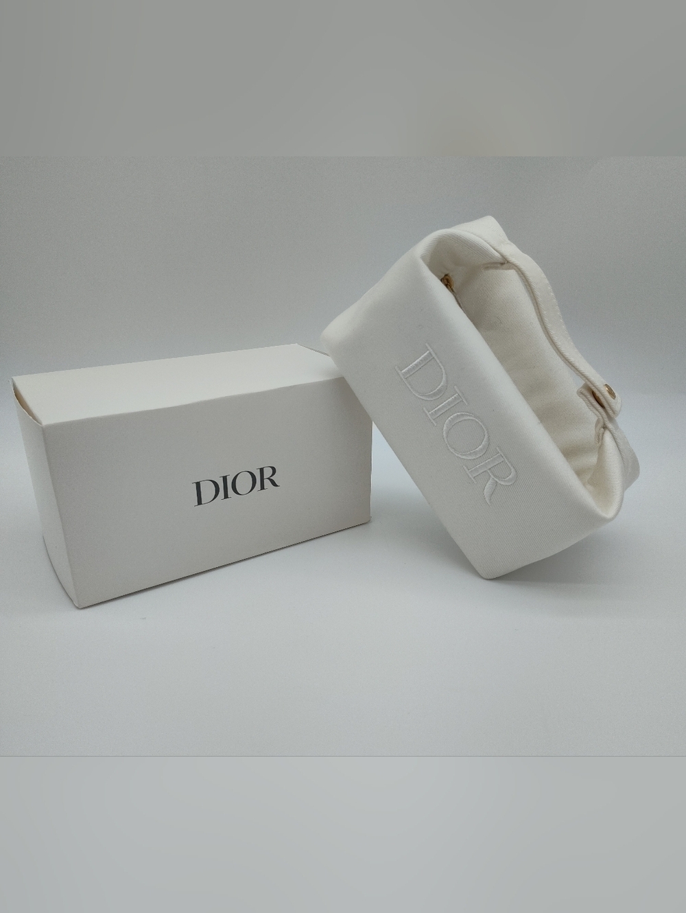 DIOR Beauty White Canvas Trousse Pouch Zip Cosmetic Bag Box Gift Set NIB
